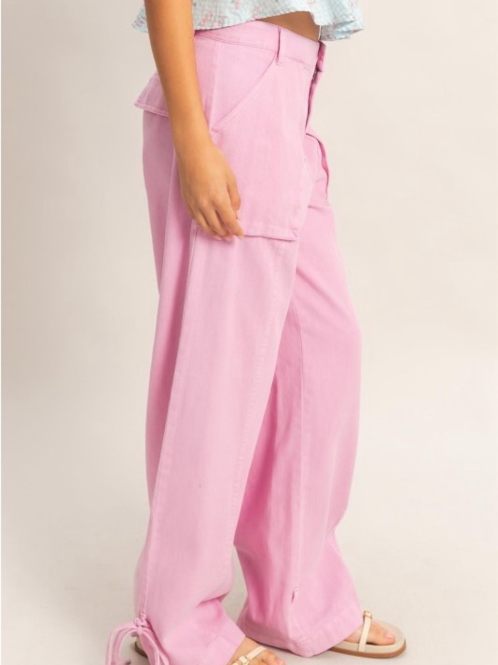 Wide-Leg Pink Cargo Pants - Women's Relaxed Fit Size Small - Picture 3 of 4